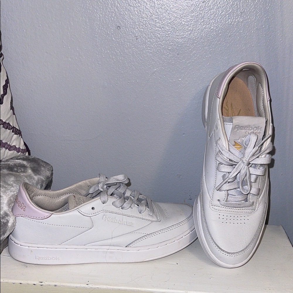 Reebok Women's White and Light Pink Sneakers